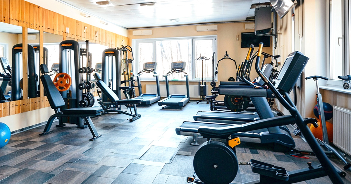 Workout equipment in an exercise room