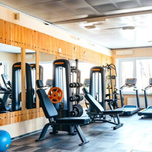 Workout equipment in an exercise room