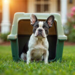 Pet dog in carrier crate